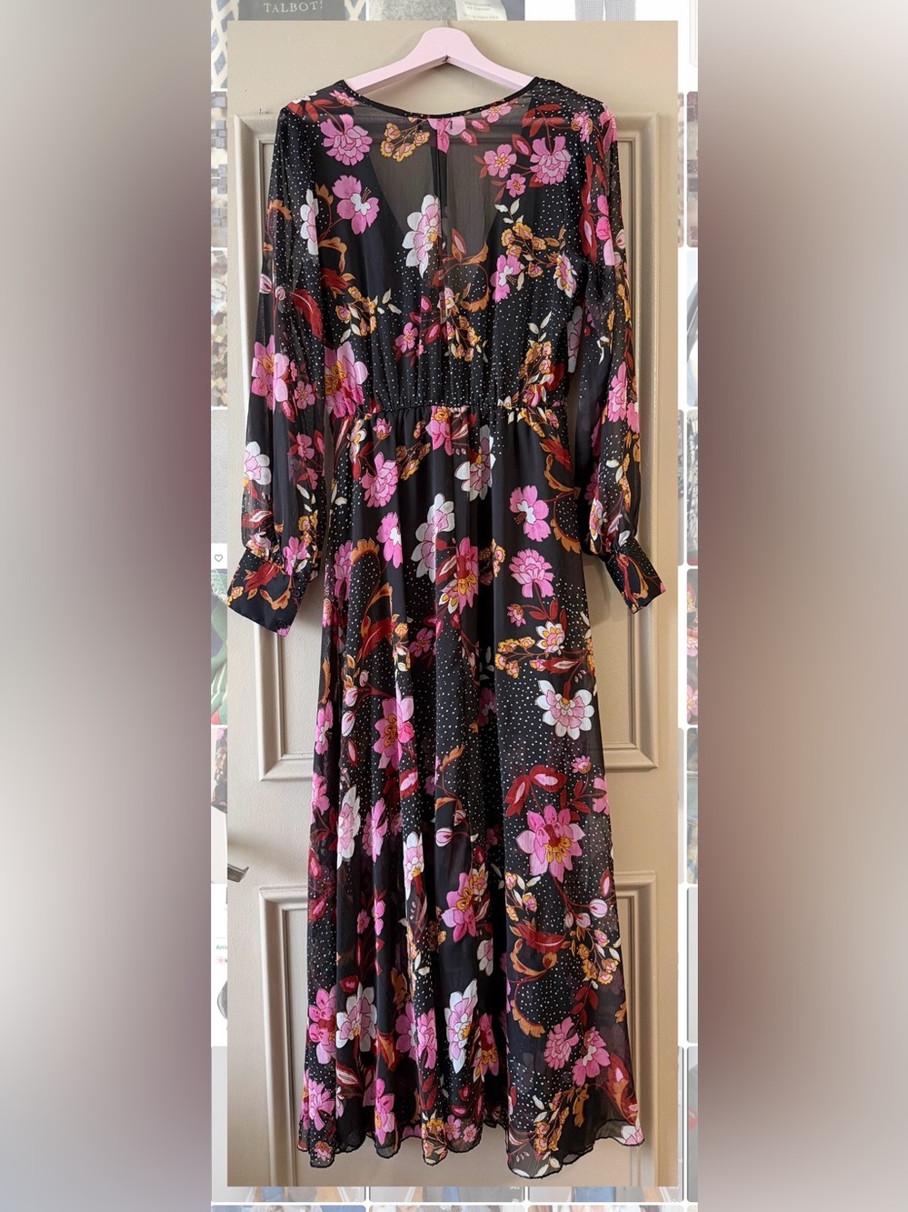 Bandolino Black and Pink Floral Long Sleeve Dress